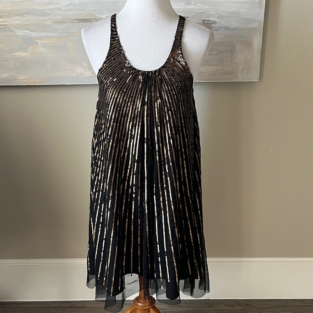 NWT Dallin Chase black swing dress with gold sequins